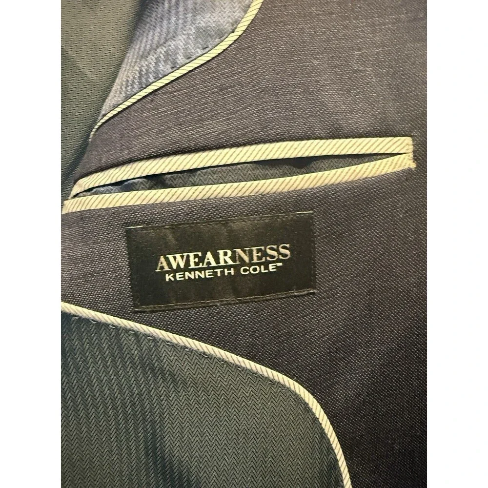 Awearness Kenneth Cole Men's Blue Wool Stretch Suit Jacket 40 Short 2-Button